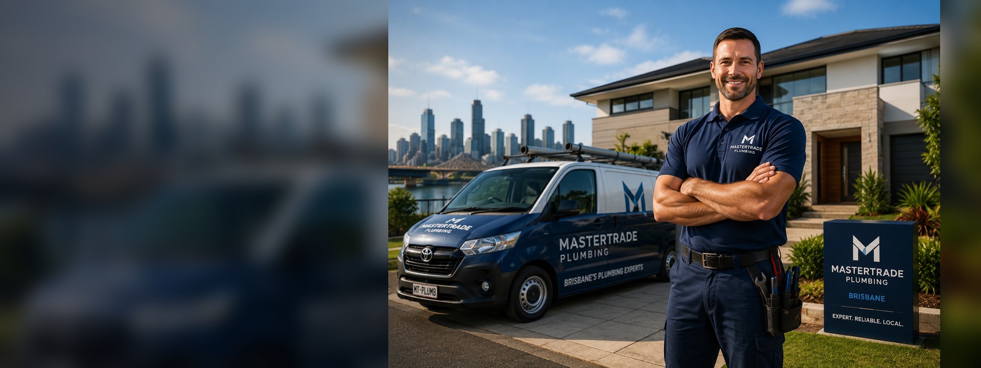 MasterTrade Plumbing Brisbane technician outside a premium Brisbane home